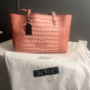 De Vesi Coral Crocodile Pattern Tote